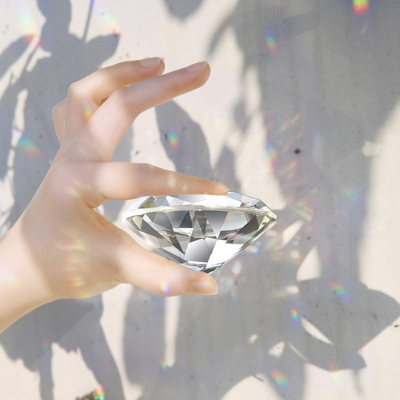 [Australia - AusPower] - MerryNine Top K9 Clear Crystal Diamond Paperweight Decoration with Sliver Triangle Base, Decoration Wedding, Store, Home, Office, Bar ect; Best Gift for Lover, Family and Friends ect. (White, 80mm) 