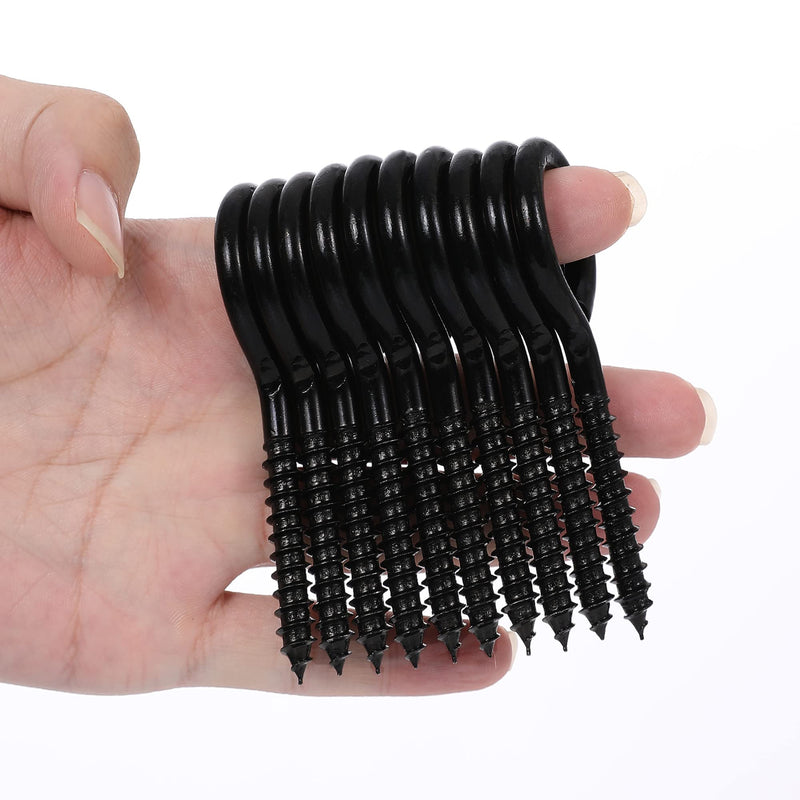 [Australia - AusPower] - Zyraw Pack of 10 Eye Hooks Screw Carbon Steel 3.2 inches Zinc Plating on Bolt Eye Hook for Rust Resistance Self Tapping Screw Eyes for Hanging Items, Securing Cables and Lifting Loads Black 