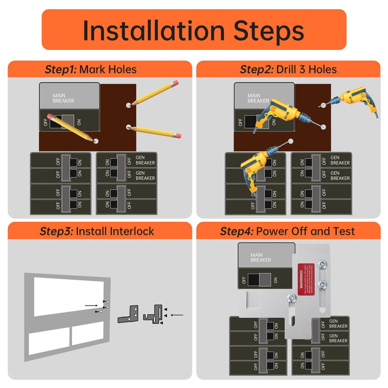 [Australia - AusPower] - Generator Interlock Kit Fit for Siemens or Murray 150 or 200 amp Panels, 7/8-1 1/4 Inch Spacing Between Main Breaker and Branch Breaker, Professional Generator Interlock Kit 