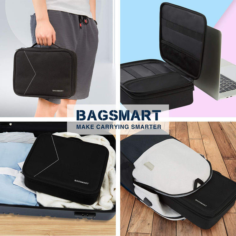 [Australia - AusPower] - BAGSMART Electronic Organizer,Large Double Layer Cable Bag,Travel Organizer Bag,Electronics Accessories Storage Cases for iPad,Cables,Chargers,Hard Drive,Game Cards Black 