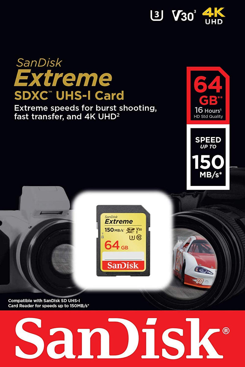 [Australia - AusPower] - SanDisk 64GB SDXC SD Extreme Memory Card Bundle (SDSDXV6-064G-GNCIN) Works with Canon PowerShot G7 X Mark III, G5 X Mark II Digital DSLR Camera Plus (1) Everything But Stromboli (TM) Card Reader 