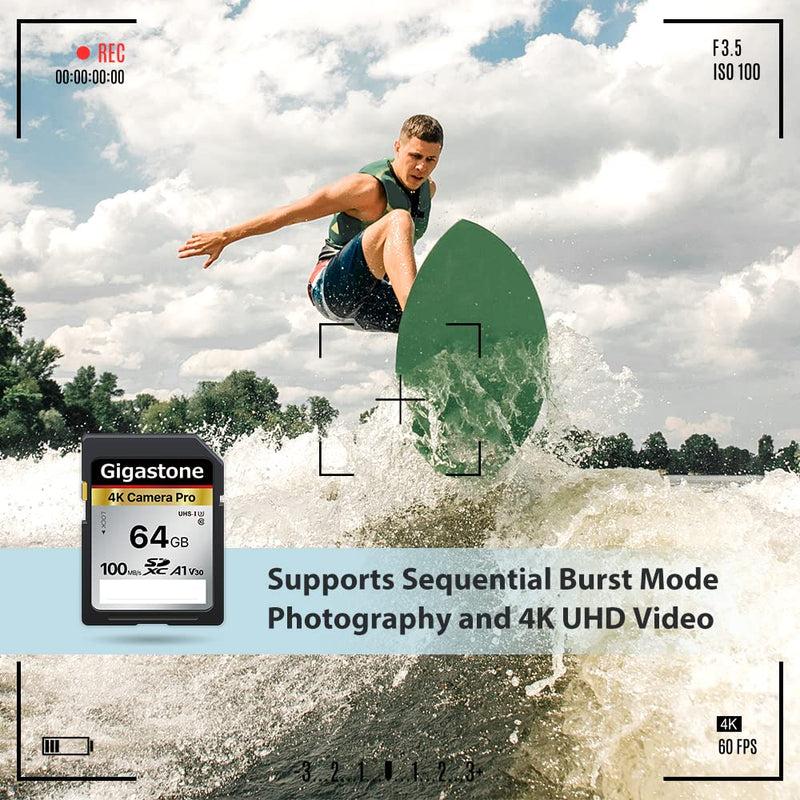 [Australia - AusPower] - Gigastone 64GB 2-Pack SD Card V30 SDXC Memory Card High Speed 4K Ultra HD UHD Video Compatible with Canon Nikon Sony Pentax Kodak Olympus Panasonic Digital Camera, with 2 Mini Cases SD 64GB V30 2PK 