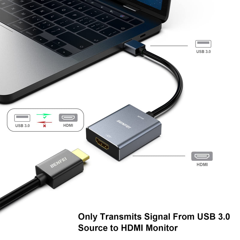 [Australia - AusPower] - BENFEI USB 3.0 to HDMI Adapter, USB 3.0 to HDMI Male to Female Adapter 