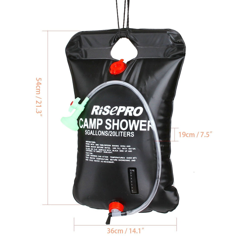 [Australia - AusPower] - RISEPRO Solar Shower Bag, 5 gallons/20L Solar Heating Camping Shower Bag Temperature Indicator Hot Water 45°C Hiking Climbing C1004 