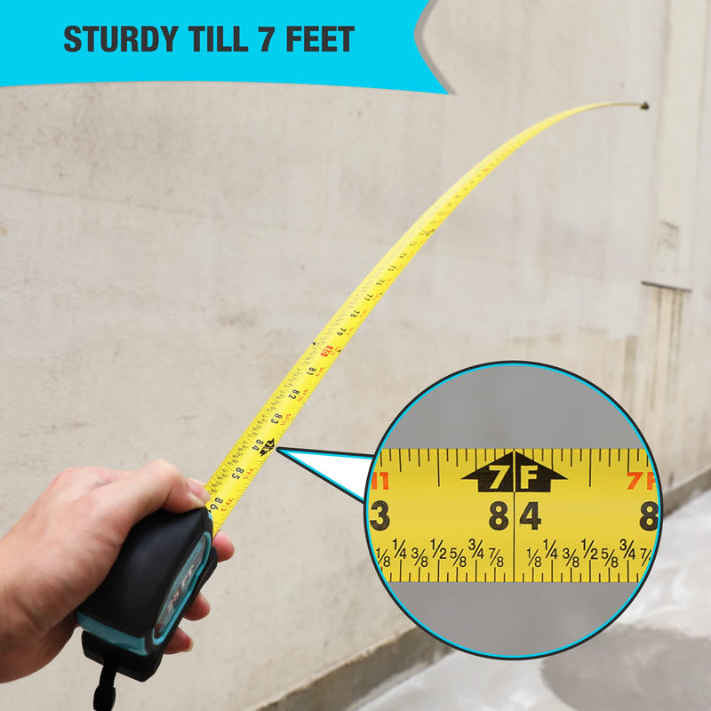 [Australia - AusPower] - DURATECH Magnetic Tape Measure 25FT with Fractions 1/8, Retractable Measuring Tape, Easy to Read Both Side Measurement Tape, Magnetic Hook and Shock Absorbent Case for Construction, Carpenter 