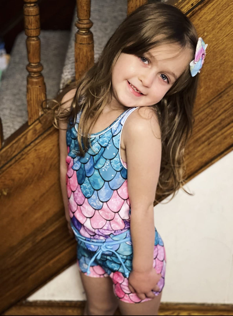 [Australia - AusPower] - Belovecol Girls Swimsuits Two Piece Tankini Bathing Suits Boyshort Summer Beach Rash Guard Swimwear for 4-15T 6-7 Years B-mermaid Scales 