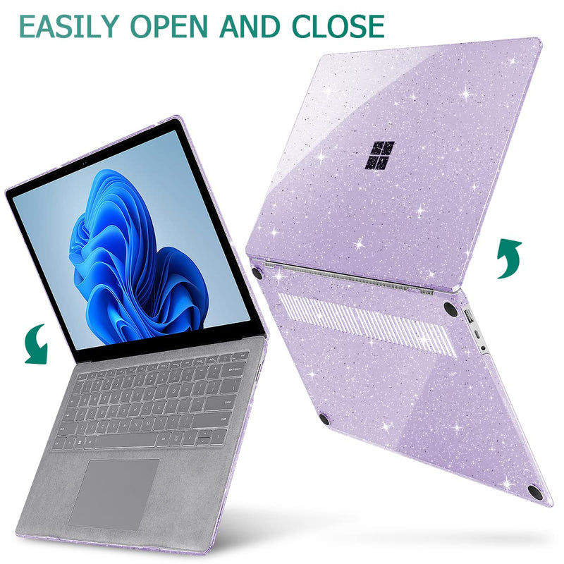 [Australia - AusPower] - Mektron Glitter Case for 13.5" Microsoft Surface Laptop 5/4/3 with Metal Palm Rest 1951/1868,2019/2021/2022 Plastic Hard Shell Cover with Screen Protector + Keyboard Cover + Dust Plug,Sparkle Purple Sparkle Purple 