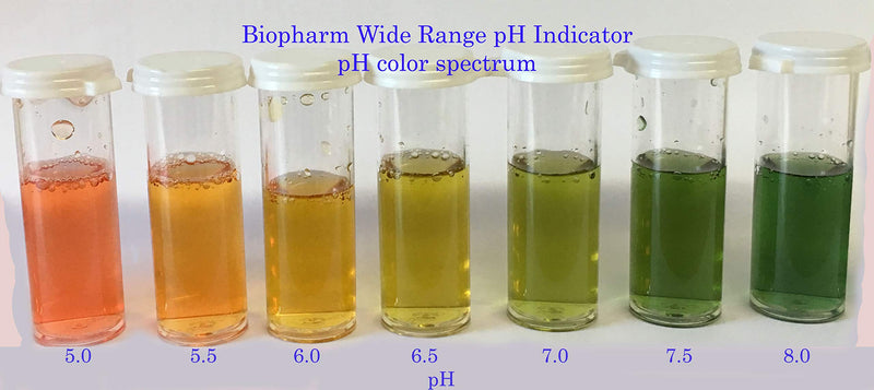 [Australia - AusPower] - Biopharm Wide Range pH Indicator Solution 30 mL with 2 Empty Capped Test Tubes | Easy to Read | 0.5 pH Increments 