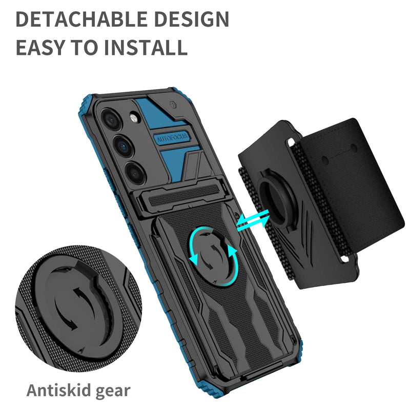 [Australia - AusPower] - Bkrtondsy Case for Samsung Galaxy S22+ Plus with Kickstand Armor Rotatable Detachable Sports Running Armband Shockproof Impact-Resistant Wristband Heavy Duty Protection Case 6.6 Inch 2022(Blue) Blue 