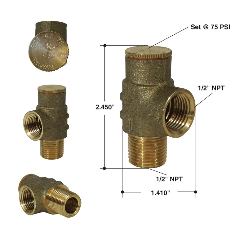 [Australia - AusPower] - Merrill MFG PRVNL50 1/2" No-Lead Pressure Relief Valve, Metal 