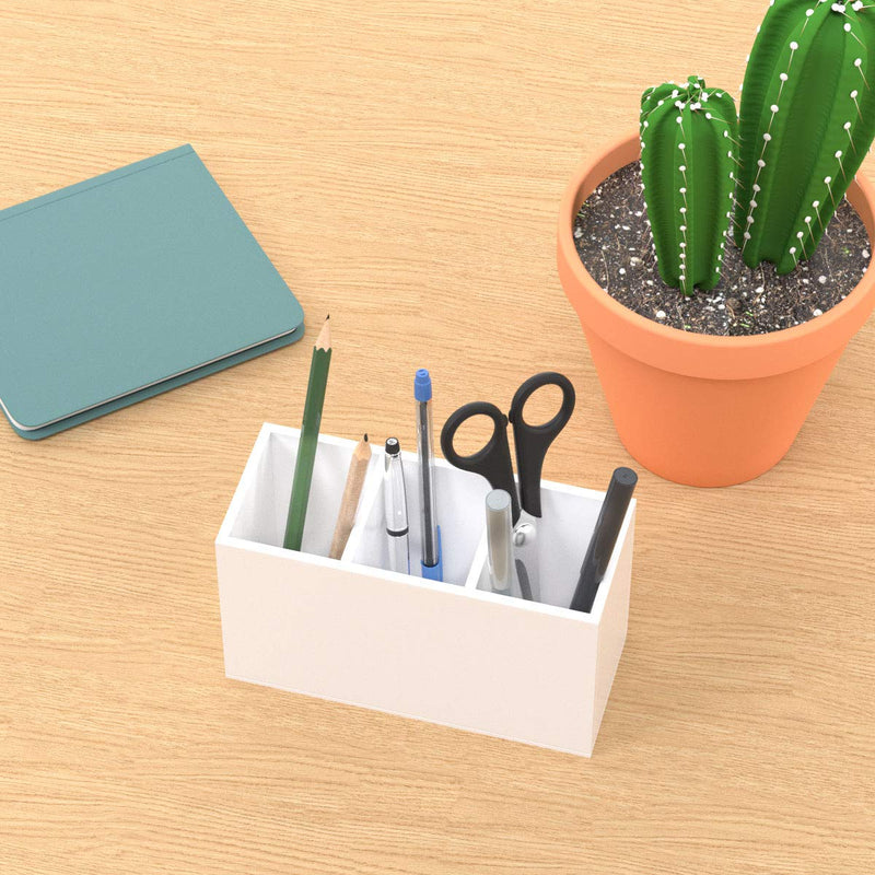 [Australia - AusPower] - NIUBEE Acrylic Pen Holder 3 Compartments, White Pencil Organizer Cup for Countertop Desk Accessory Storage 