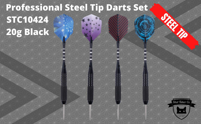 [Australia - AusPower] - SHOT TAKER CO. EST. 2017 Professional Steel Tip Darts 12 PC Set | 12 PC Brass Barrels | 12 PC Aluminum Shafts 48mm | 16 PC Flights Standard Shape | 1 Multi-Purpose Dart Tool | 1 Carry Bottle 20g Black Barrel 