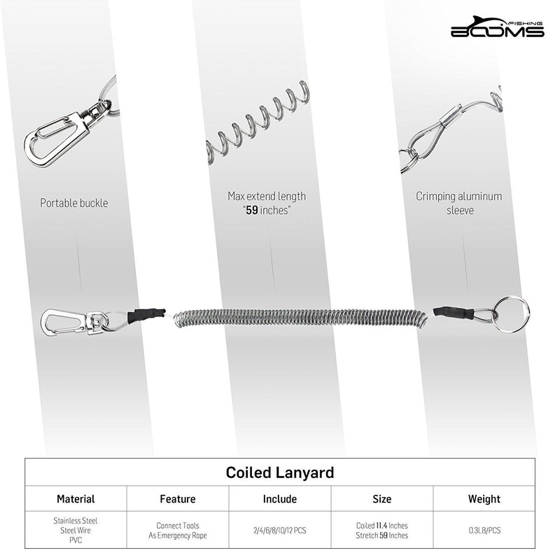 [Australia - AusPower] - Booms Fishing T04 Fishing Lanyards Fishing Tool/Pole Safety Coil Lanyard Retractable Wire Inside Tup Cover 6pcs / pack_black 