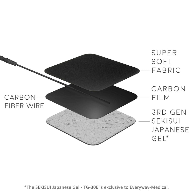 [Australia - AusPower] - iStim Super Soft 2"x2" TENS Unit Electrodes for TENS Massage EMS unit/muscle stimulator - 100% JAPANESE GEL - 16 pieces reusable Electrode Pads (2"x2"- 16 pieces - BLACK) 
