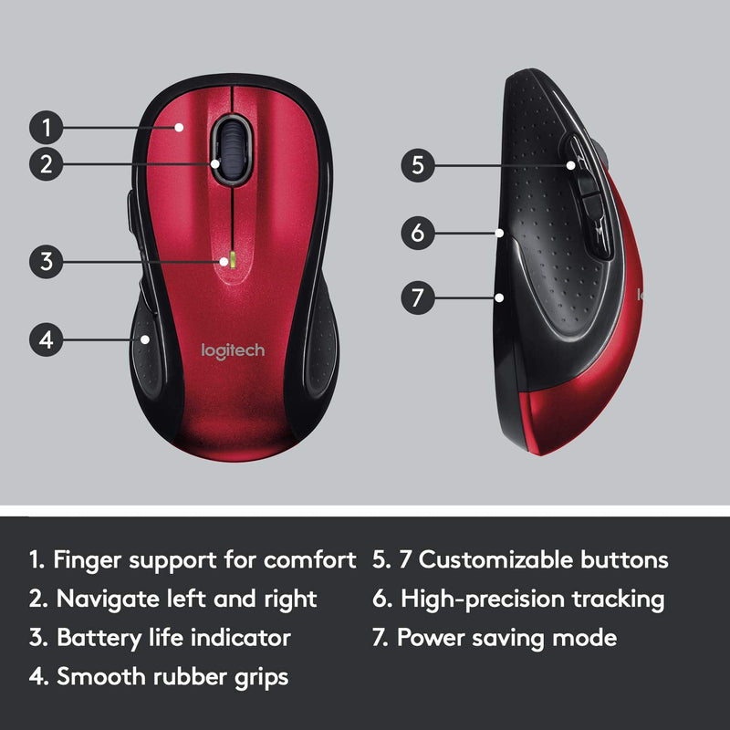[Australia - AusPower] - Logitech M510 Wireless Computer Mouse – Comfortable Shape with USB Unifying Receiver, with Back/Forward Buttons and Side-to-Side Scrolling - Red 