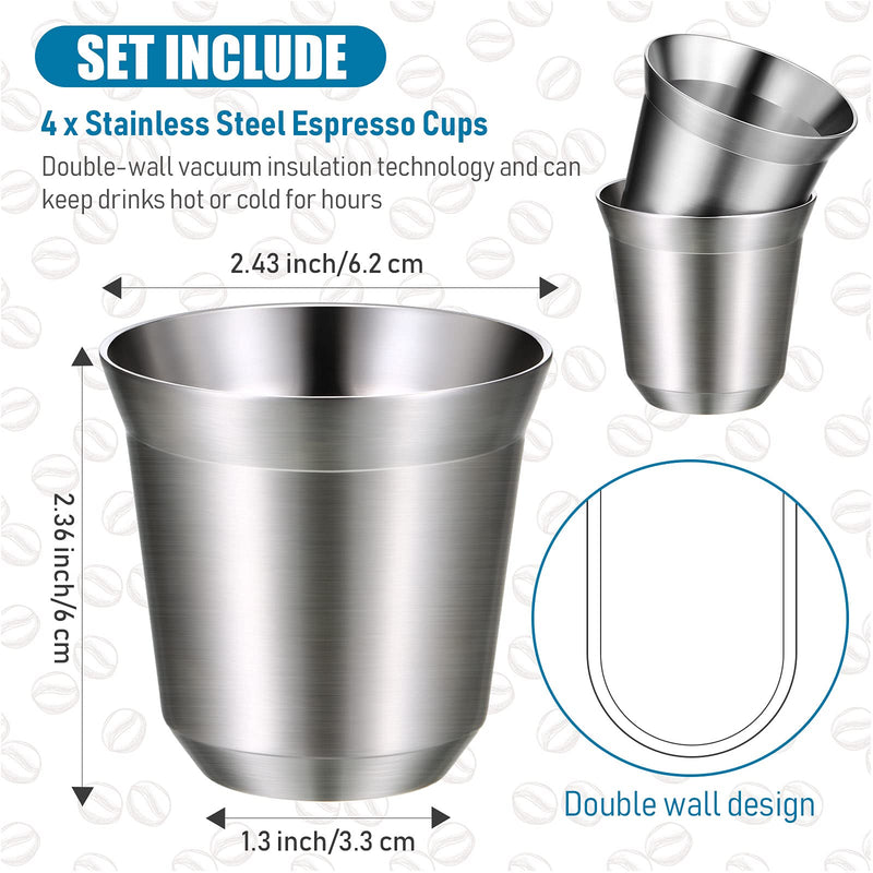[Australia - AusPower] - 4 Pieces Stainless Steel Espresso Cups 2.7 oz 80 ml Double Wall Insulated Cups Heat Resistant Espresso Coffee Cups Unbreakable Stemless Tumbler Small Cup for Indoor or Outdoor Events Picnics Party 