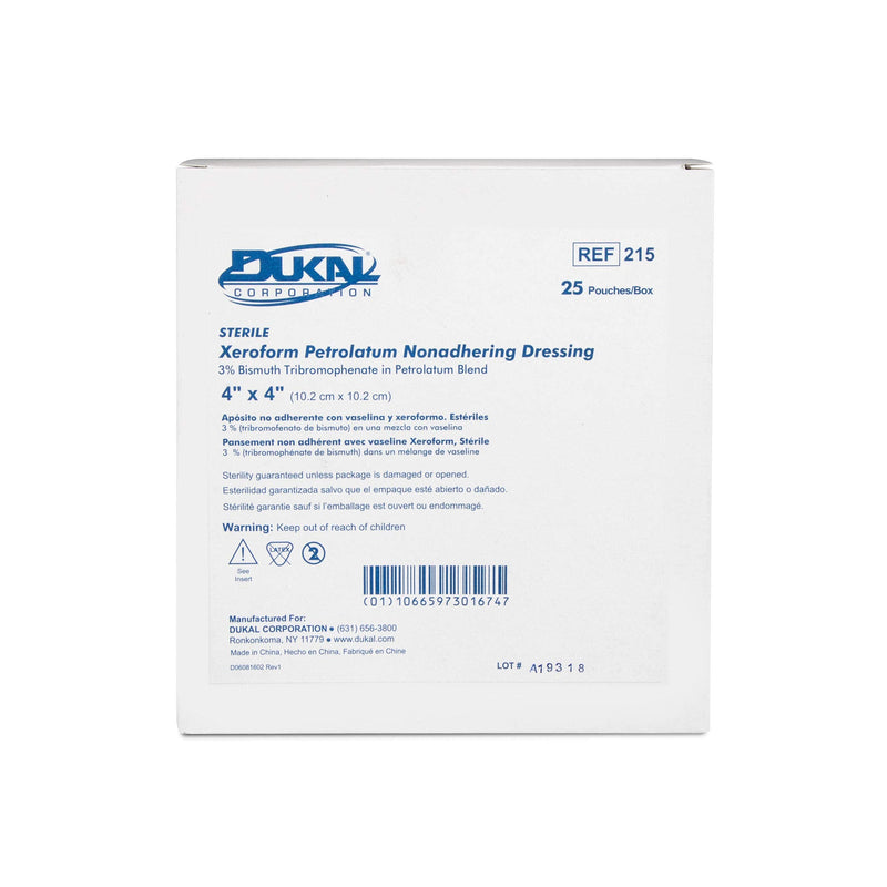 [Australia - AusPower] - Dukal 215 Alba Xeroform Petrolatum Gauze, Sterile, 4 x 4 Inch (Pack of 25) 