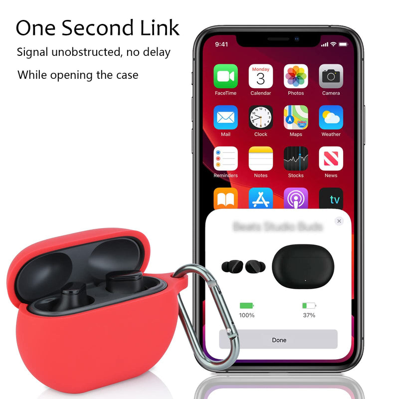 [Australia - AusPower] - Case Cover Replacement for 2021 New Apple Beats Studio Buds Wireless Earbuds, Red Heavy Duty Silicone Protective Skin Sleeve with Key Chain Accessories - LEFXMOPHY 