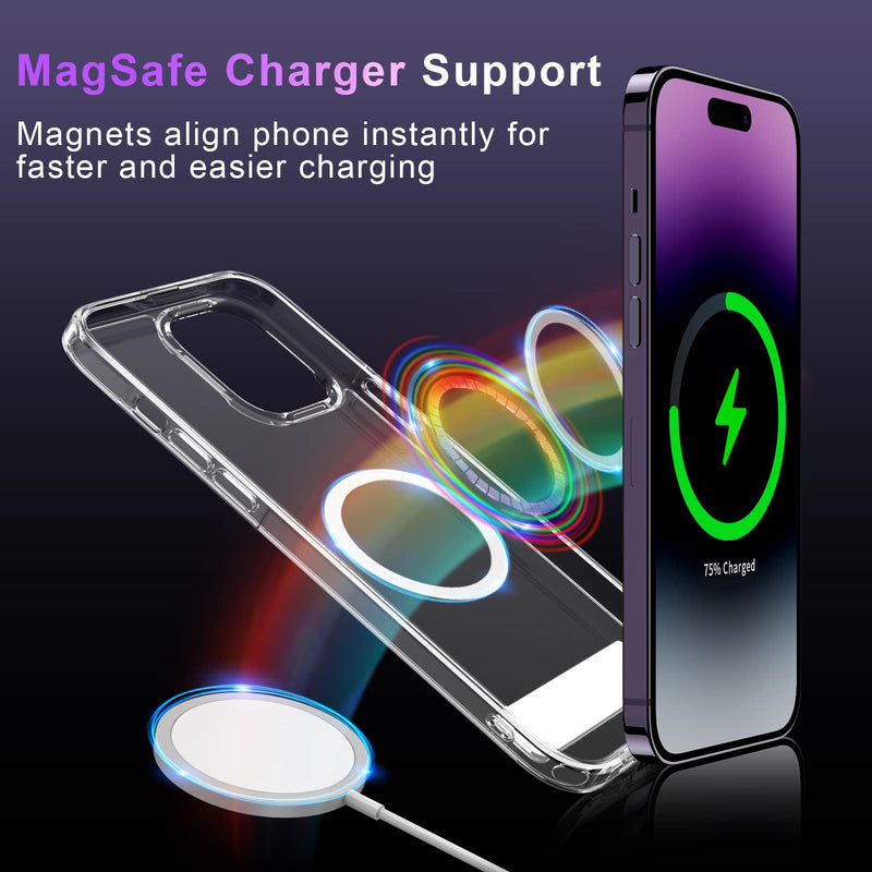 [Australia - AusPower] - ?2022 Newest? Crystal Clear Mag Safe Case for iPhone 14 Pro, SUPERONE Magnetic Phone Case with Slim Adjustable Kickstand [10FT Mil-Grade Drop Tested] [Yellow Resistant] for iPhone 14 Pro, 6.1 in 
