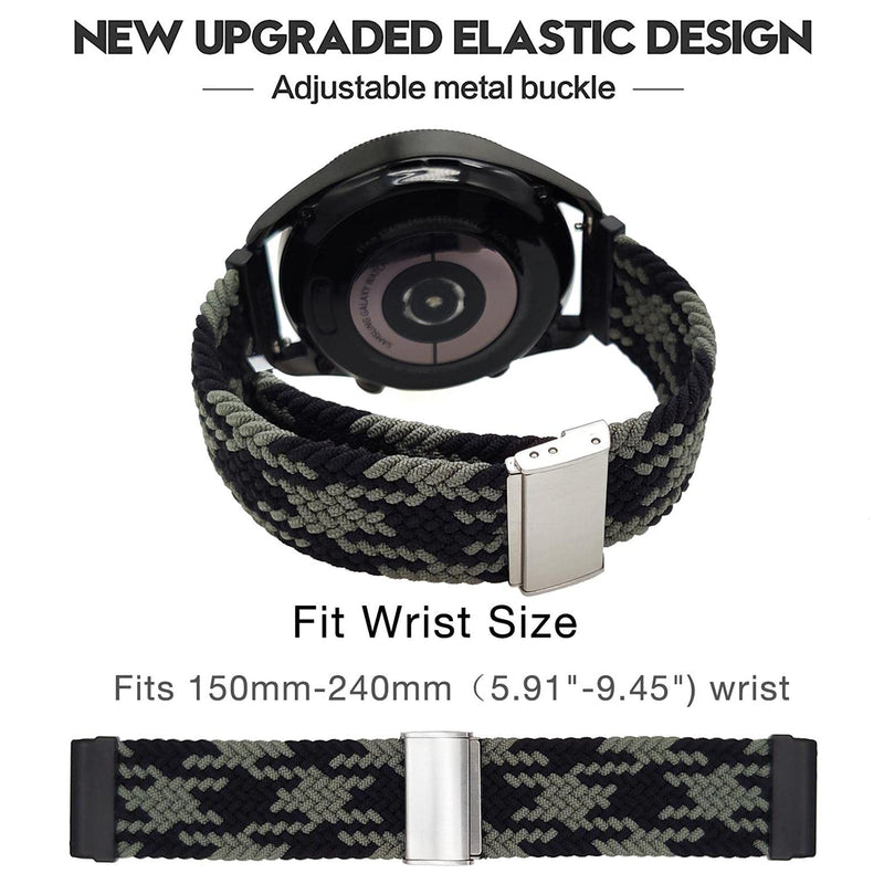 [Australia - AusPower] - Abanen Braided Elastic Watch Bands for Fossil Gen 5 Carlyle/Julianna, 22mm Elastic Soft Stretchy Nylon Loop Wristband Strap with Adjustable Clasp for Samsung Galaxy Watch3 45mm Green-Black 