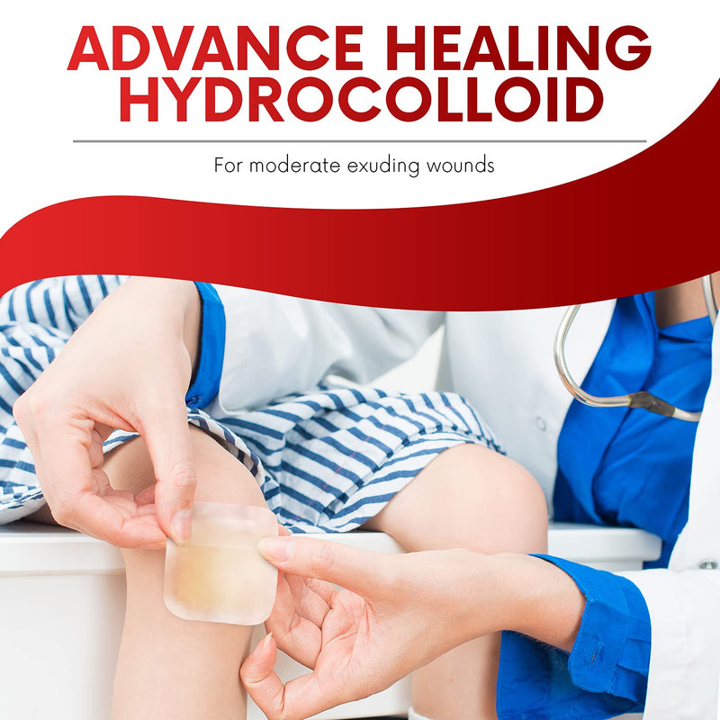 [Australia - AusPower] - Healqu Hydrocolloid Wound Dressing - 4x4" Bordered - Box of 10 Large Bandages - Sterilized Bordered Hydrocolloid Patches for Bed Sores, Abrasions, and More - Waterproof and Absorbent with Protective 