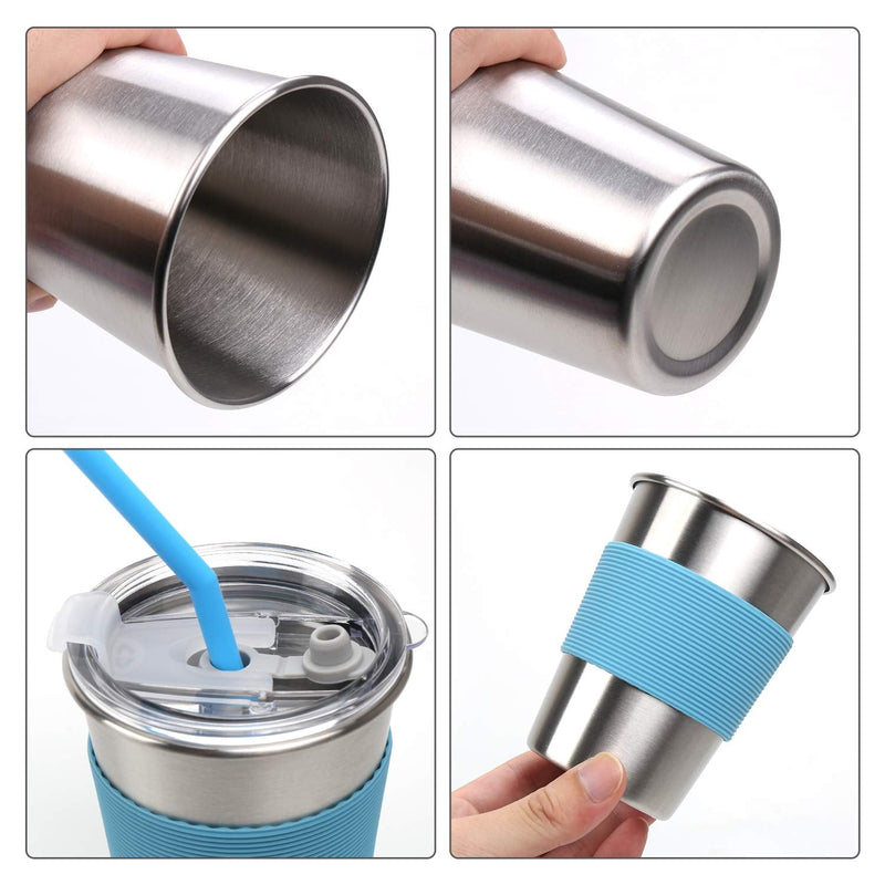 [Australia - AusPower] - Rommeka Toddler Cups with Straws, 18/8 Stainless Steel Children Smoothie Drinking Sippy Cups, Stacking & Reusable Kids Cups with Straws and Lids, 5 Pack, 12oz Plastic Lids/5 Color 