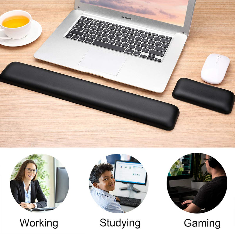 [Australia - AusPower] - Leather-Gel Aelfox Keyboard Wrist Rest and Mouse Wrist Rest Set, Ergonomic Wrist Support Mouse Pad Wrist Pad Relieve Wrist Pain for Full Size Gaming Keyboard and Mouse, Laptop, Computer, Home, Office Black Gel 