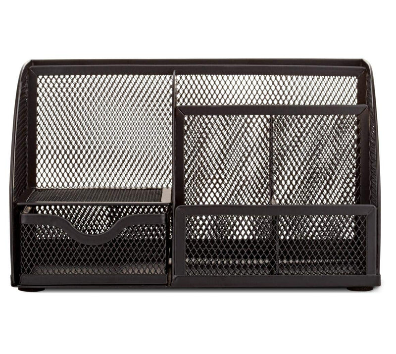[Australia - AusPower] - Annova Mesh Desk Organizer Office with 7 Compartments + Drawer/Desk Tidy Candy/Pen Holder/Multifunctional Organizer - Black 