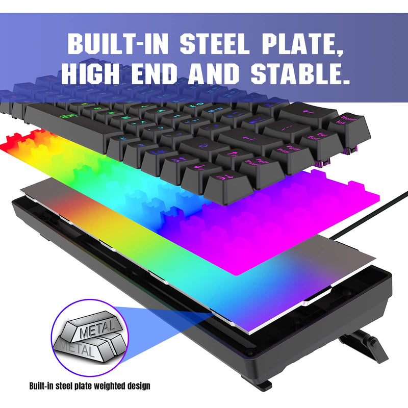 [Australia - AusPower] - Snpurdiri 60% Gaming Keyboard, Rainbow Backlit Mini Keyboard,Built-in Steel Plate, Membrane Keyboard but Super Mechanical Feel for Windows PC Gamers(68 Keys, Black Rainbow) Black(Rainbow) 