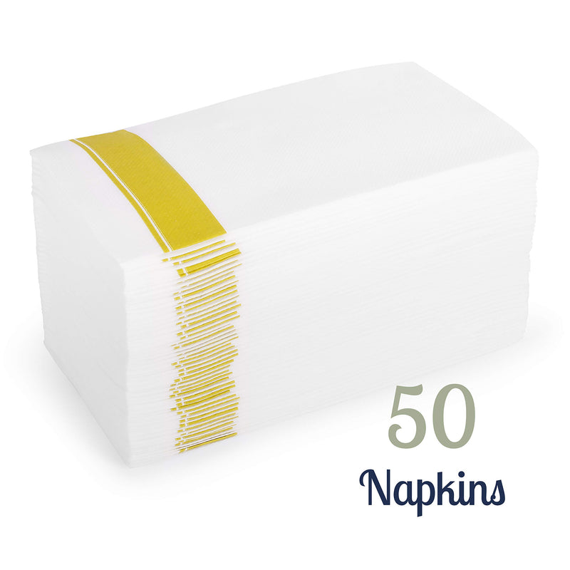 [Australia - AusPower] - [50 Count] Cloth Feel Guest Towels Dinner Napkins With Gold Design Elegant, Soft, Absorbent, Quality, Disposable Bathroom Paper Hand Towels, Wedding, Party, Napkins 50 Gold Border 