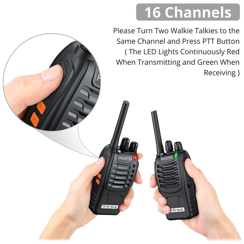 [Australia - AusPower] - Proster Rechargeable Walkie Talkies 1 Pair, 16 Channel Long Range Two Way Radios with USB Charger Earpiece Mic, Handheld Walky Talky Transceiver 2 Pack 