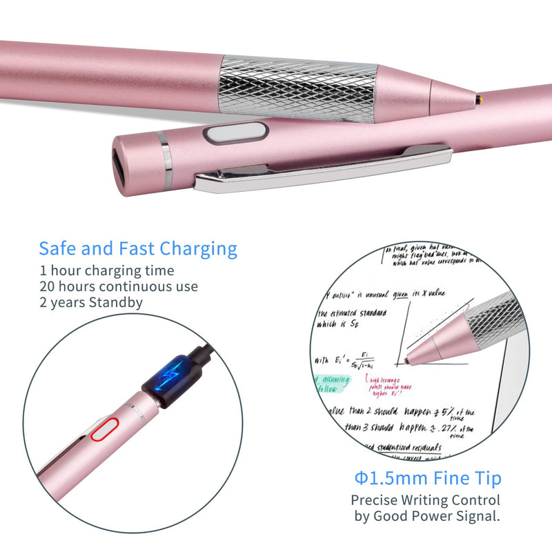 [Australia - AusPower] - Pencil Stylus for 2021 iPhone 13 Pro Max Pen,Minilabo Touch Screens Active Stylus Digital Pen with 1.5mm Ultra Fine Tip Stylist Pen for 2021 iPhone 13 Pro Max Drawing and Writing Pencil,Pink Pink 