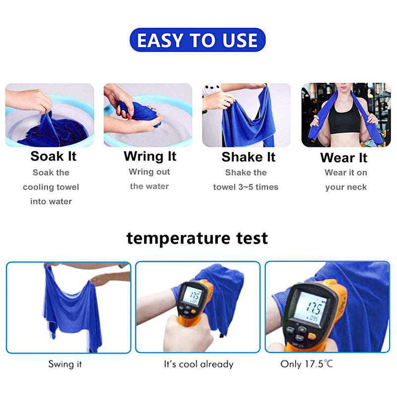 [Australia - AusPower] - Cooling Towel(40"x12") Microfiber Towel Yoga Towel for Men or Women Ice Cold Towels for Yoga Gym Travel Camping Golf Football & Outdoor Sports (4pack-Blue/Green/Dark Blue/Dark Gray) 