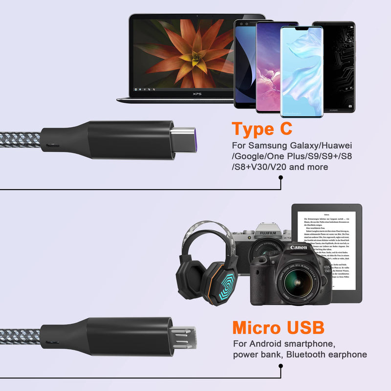 [Australia - AusPower] - Multi Charging Cable, Multi Charger Cable 2Pack 10FT Universal 4 in 1 Multiple USB Cable Fast Charging Cord Adapter with 3 Type-C, 1 Micro USB Port Connectors for Cell Phones Tablets and More 