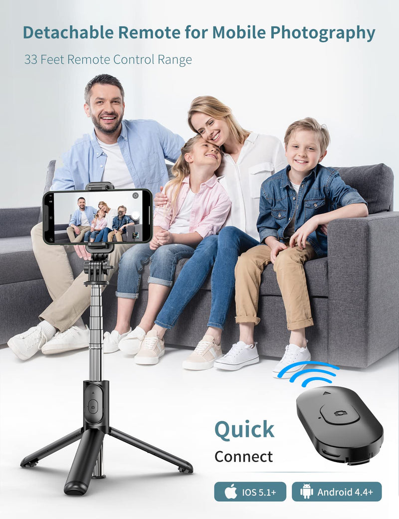 [Australia - AusPower] - Selfie Stick Tripod with Detachable Wireless Remote, 4 in 1 Extendable Portable Selfie Stick & Phone Tripod Stand Compatible with Gopro, iPhone/Samsung/Huawei, etc. Black 