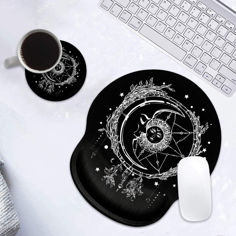 [Australia - AusPower] - Ergonomic Mouse Pad Wrist Support and Cute Coffee Coaster, Celestial Theme Sun with Crescent Moon Design Wrist Rest Mousepad, Pain Relief Wrist Mouse Pads for Computer Laptop Home Office Bos-wrist Mp-15 