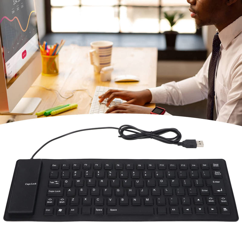 [Australia - AusPower] - Roll-up Silicone Keyboard, Fully Sealed Silent Soft Keyboard Lightweight Portable USB Wired Keyboard 85 Keys Foldable Waterproof Flexible Keyboard(Black) black 