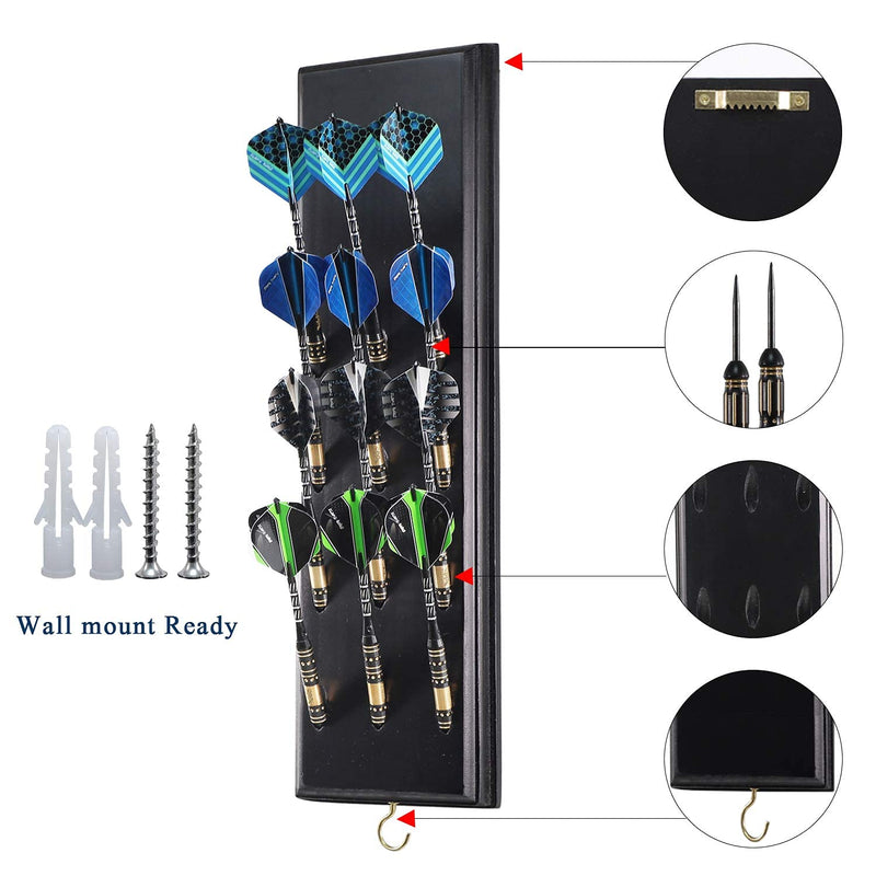 [Australia - AusPower] - Darts Caddy Wall Mounted Darts Holder/Stand/with Metal Hook, Accessory Storage Bag, Displays 12 Set of Steel/Soft Tip Darts Black 