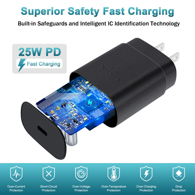 [Australia - AusPower] - Android Phone Charger,25W Type C Charger Fast Charging for Samsung Galaxy S22/S22 Ultra/S22+/S21/S21 Ultra/S21+/S20/S20 Ultra/Note 10 Plus/Note 20 Ultra/S10,USB C Wall Charger Block and 5FT C Cable 25w black 