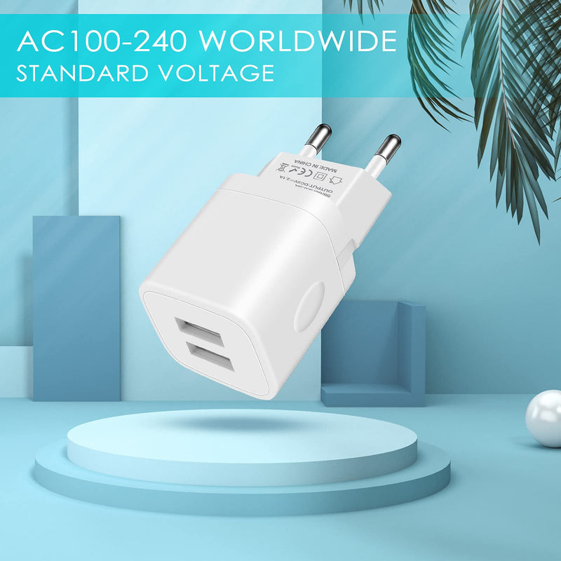 [Australia - AusPower] - iHoto European Travel Plug Adapter Charger for iPhone Samsung Android Phone ,International Power Adaptor with 2 Port USB, EU Wall Charging Block Brick in Europe Germany Outlets Strip 