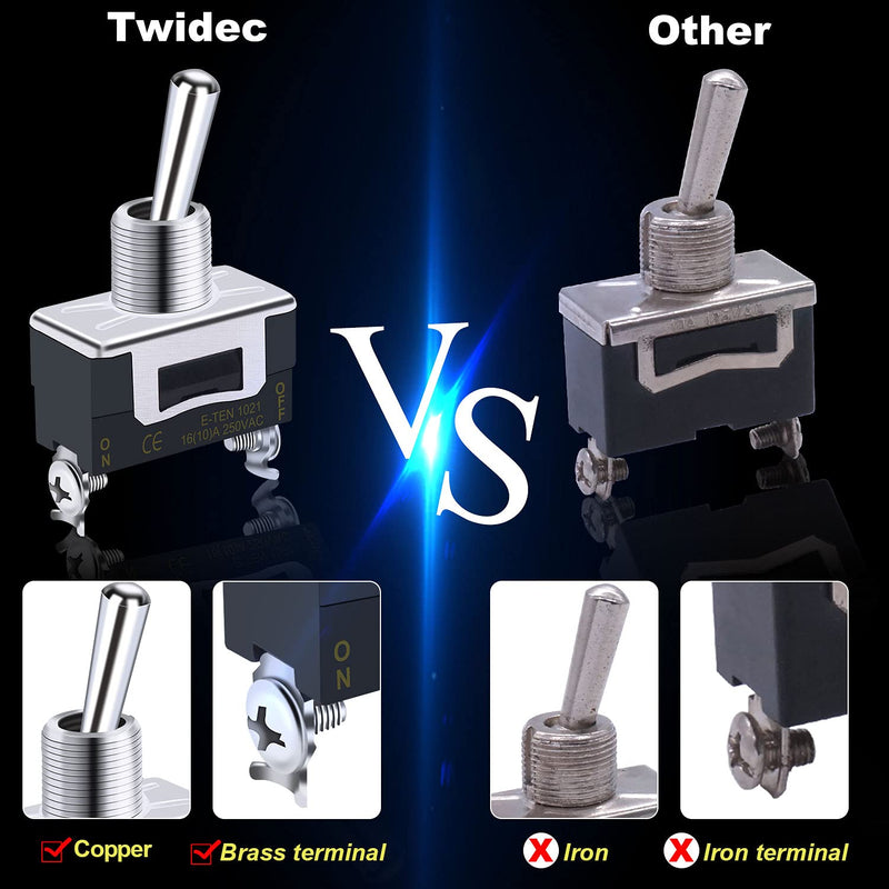 [Australia - AusPower] - Twidec/3Pcs Heavy Duty Rocker Toggle Switch 16A 250V AC DPST 2 Position 4 Pin ON/Off Switch with Metal Bat Waterproof Boot Cap Cover Ten-1221-B201 