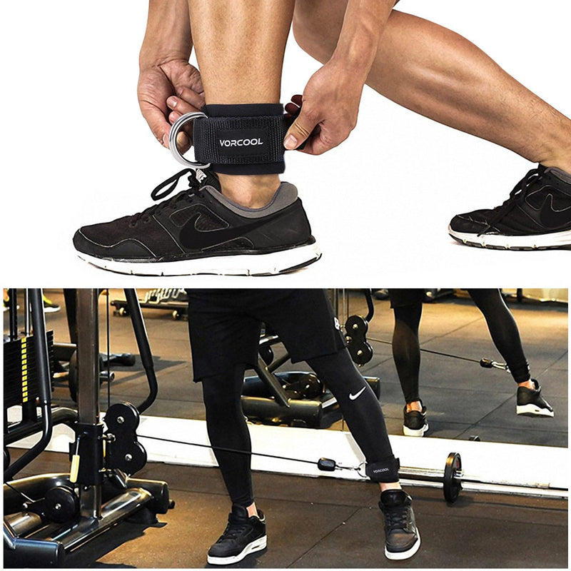 [Australia - AusPower] - VORCOOL 2PCS Ankle Straps for Cable Machines Weightlifting Gym Workout Fitness Double D-Ring Neoprene Padded Ankle Cuffs for Legs, Abs and Glute Exercises Fits for Men&Women with Carry Bag 
