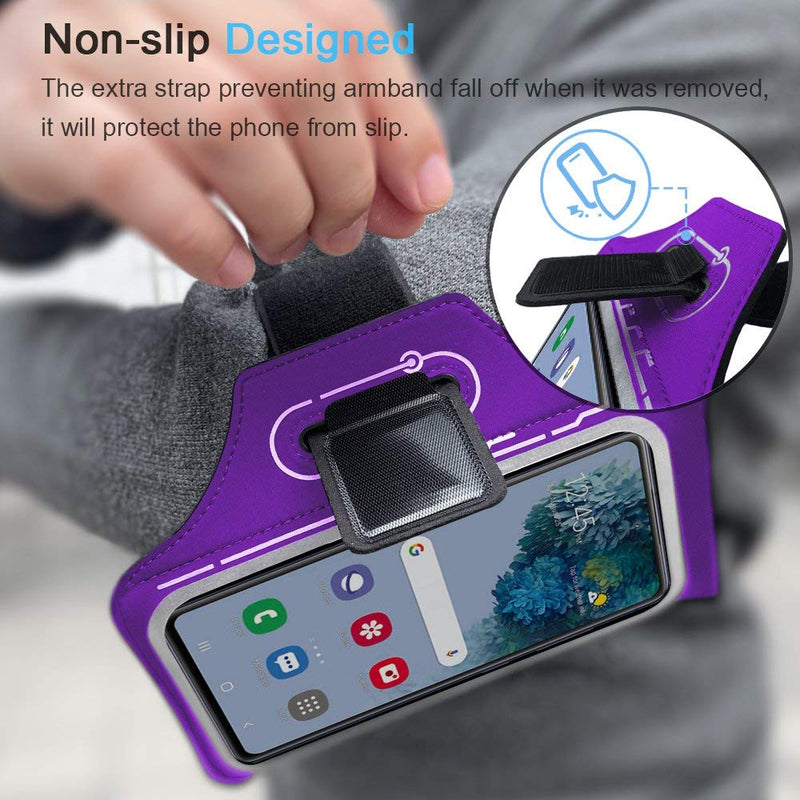 [Australia - AusPower] - JEMACHE Running Armband for Samsung Galaxy S22 Ultra, S21 FE, S20 FE, S22 Plus, S21 Plus, Note 20 Ultra 10 9, Gym Workouts Arm Band with Earbuds Holder (Purple) 6.9" Purple 
