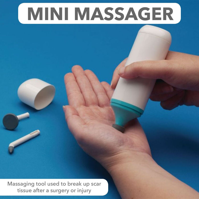 [Australia - AusPower] - Rolyan Mini Massager, Compact Battery Operated Medical Massager for Scar Tissue, Includes 3 Massage Heads, Small Massaging Device for Surgery Scars, Hands, Feet, & Small Areas, Relaxing Pulse Massager 