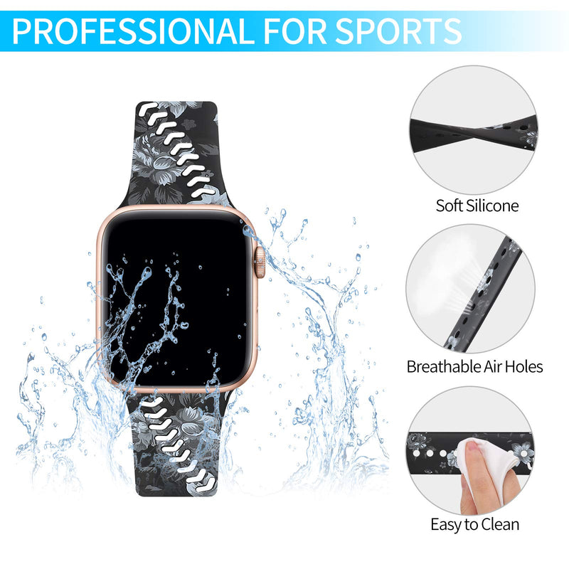 [Australia - AusPower] - iWabcertoo Sport Bands Compatible for Apple Watch Band 38mm 40mm 42mm 44mm, Breathable Soft Silicone Smartwatch Band Replacement Strap Wristband Compatible with iWatch Series 1/2/3/4/5/6 SE, Men Women Gray Floral 38mm/40mm 