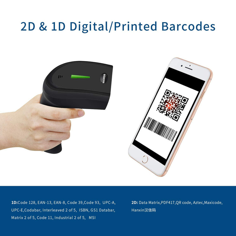 [Australia - AusPower] - 2D Wireless Barcode Scanner,Symcode QR PDF417 Bar Code Reader Long Transfer Distance Computer Cell Phone Screen Scan 