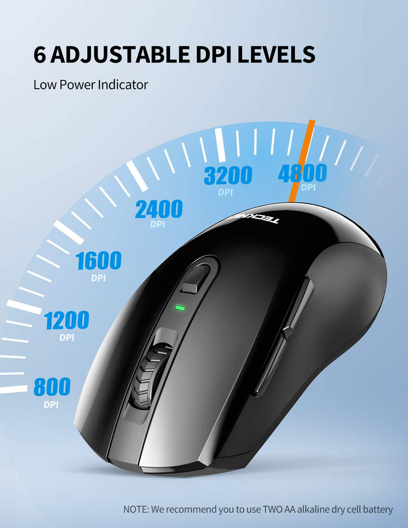 [Australia - AusPower] - TECKNET Wireless Mouse, 2.4G USB Mouse, Computer Mouse with 6 Level Adjustable DPI , USB Nano Receiver Cordless Mouse for Laptop, Windows, Chromebook, Office PC (Black) black 