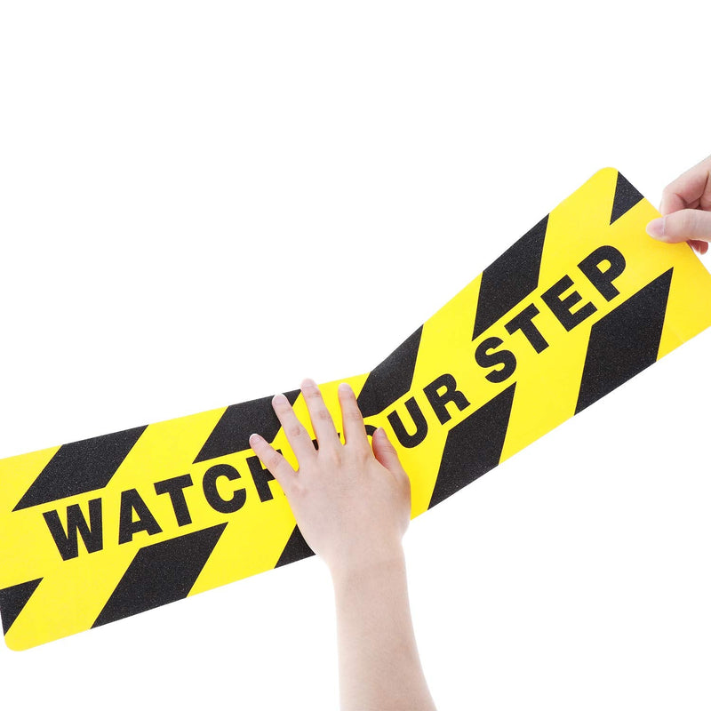 [Australia - AusPower] - Watch Your Step Floor Decals Stickers 6 x 24 Inch Warning Sticker Adhesive Tape Anti Slip Abrasive Tape for Workplace Safety Wet Floor Caution Yellow 