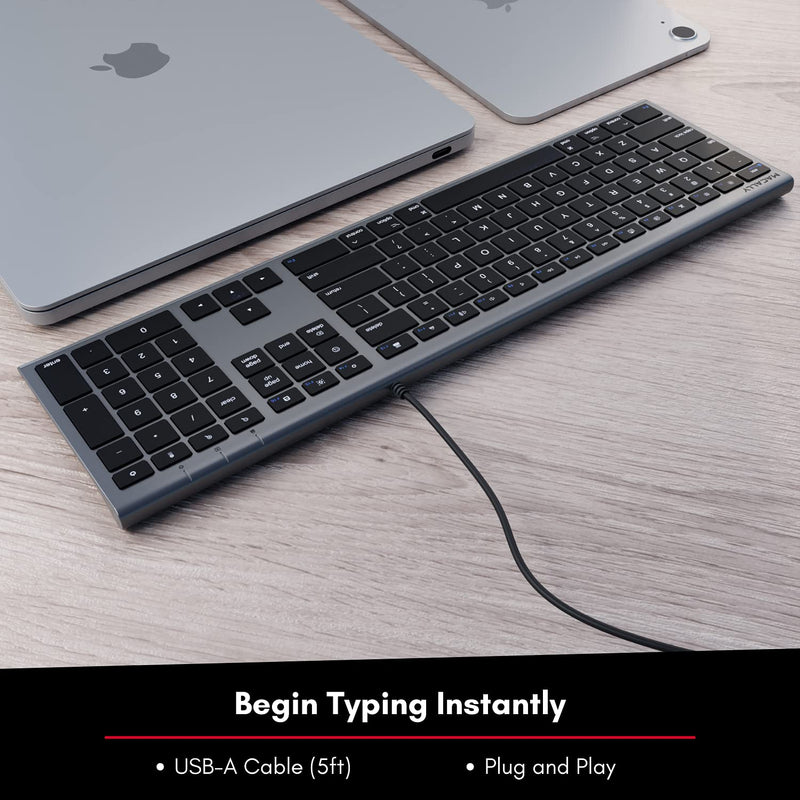 [Australia - AusPower] - Macally Ultra-Slim USB Wired Computer Keyboard - Works Great as Both a Windows or Wired Mac Keyboard - Compatible Full Size Apple Keyboard with Numeric Keypad for Mac Mini, iMac, MacBook - Space Gray Space Grey 