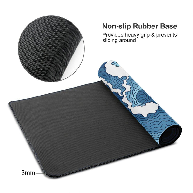 [Australia - AusPower] - Japanese Wave Mouse Pad Blue and White Mouse Pad Gaming Large XXL Long Mousepad Extended XL Desk Mat Non-Slip Rubber Base Stitched Edges Mice Pad 31.5 X 11.8 Inch Abstract Japanese Wave 